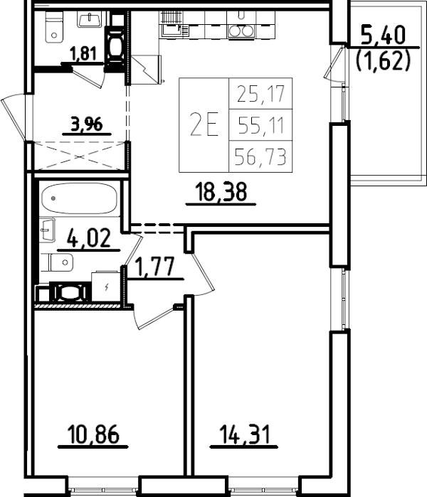 2-комнатная квартира 60.51 м², 7/9 эт., ЖК «IQ Гатчина 3»